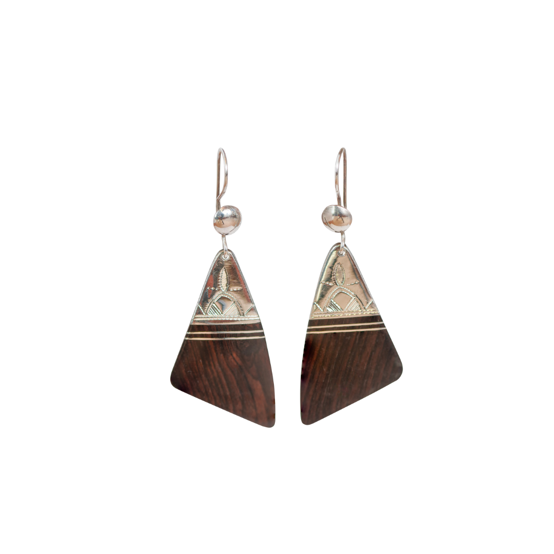 Ebony & Inlaid Silver Earrings Slanted