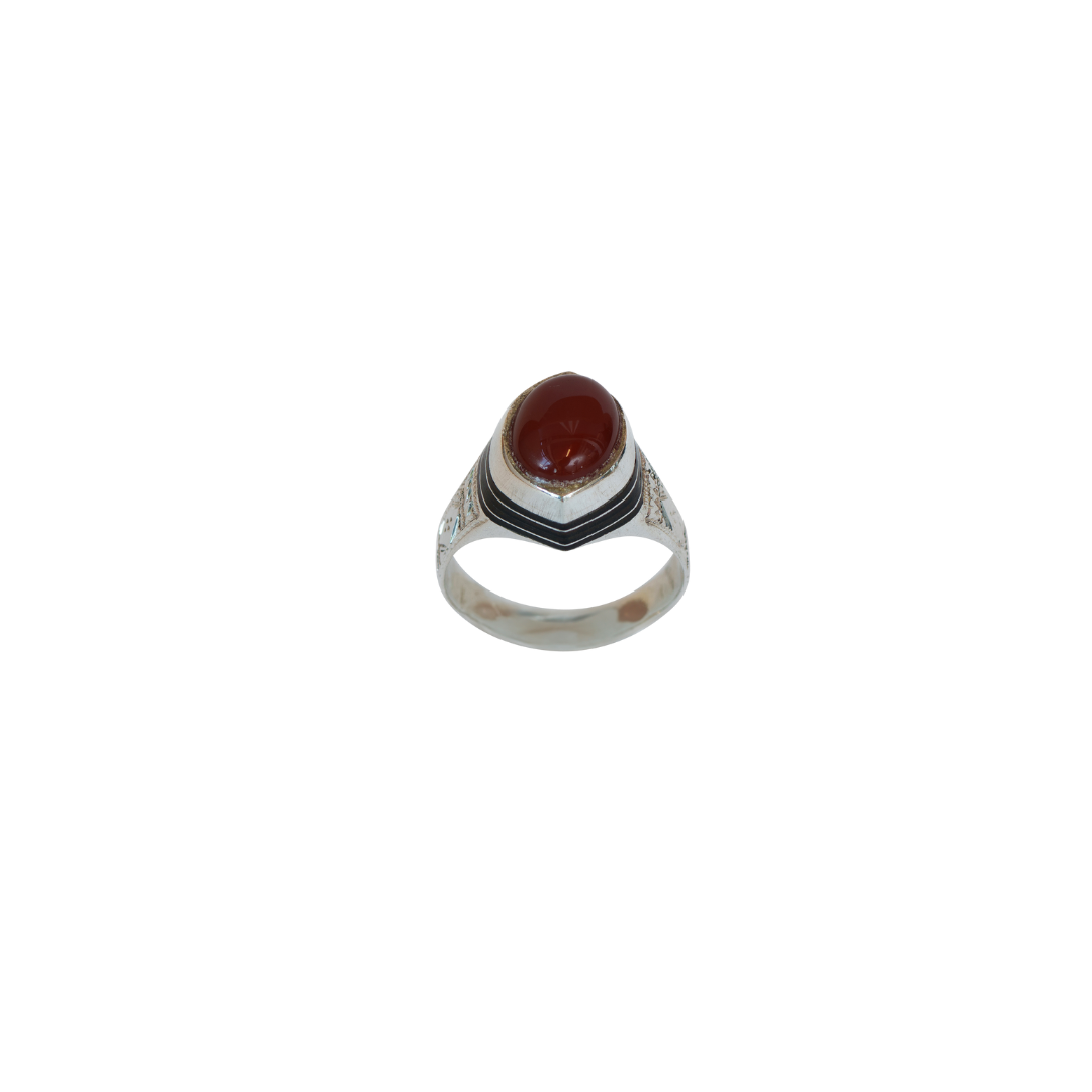 Sterling Silver Ebony and Agate Ring