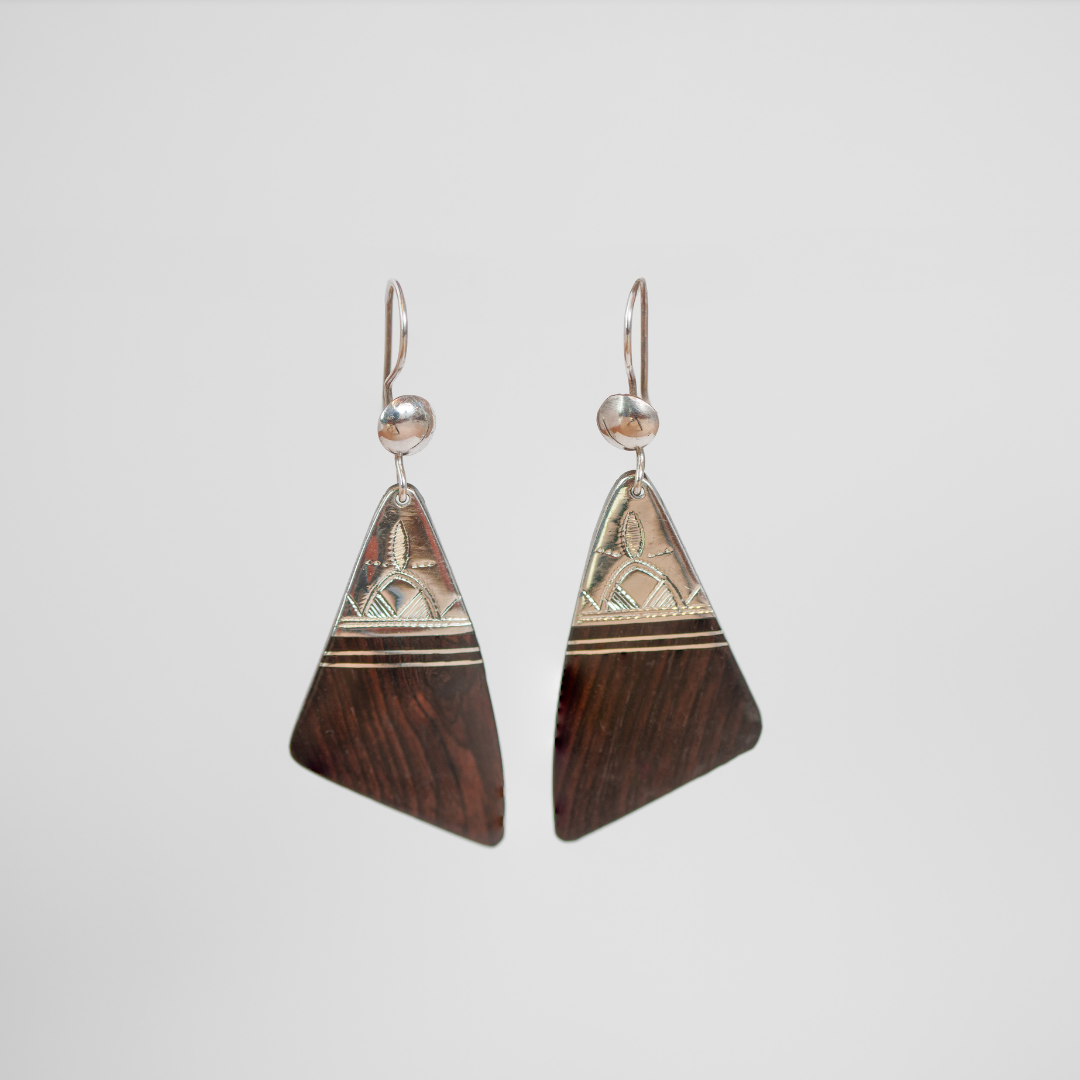 Ebony & Inlaid Silver Earrings Slanted